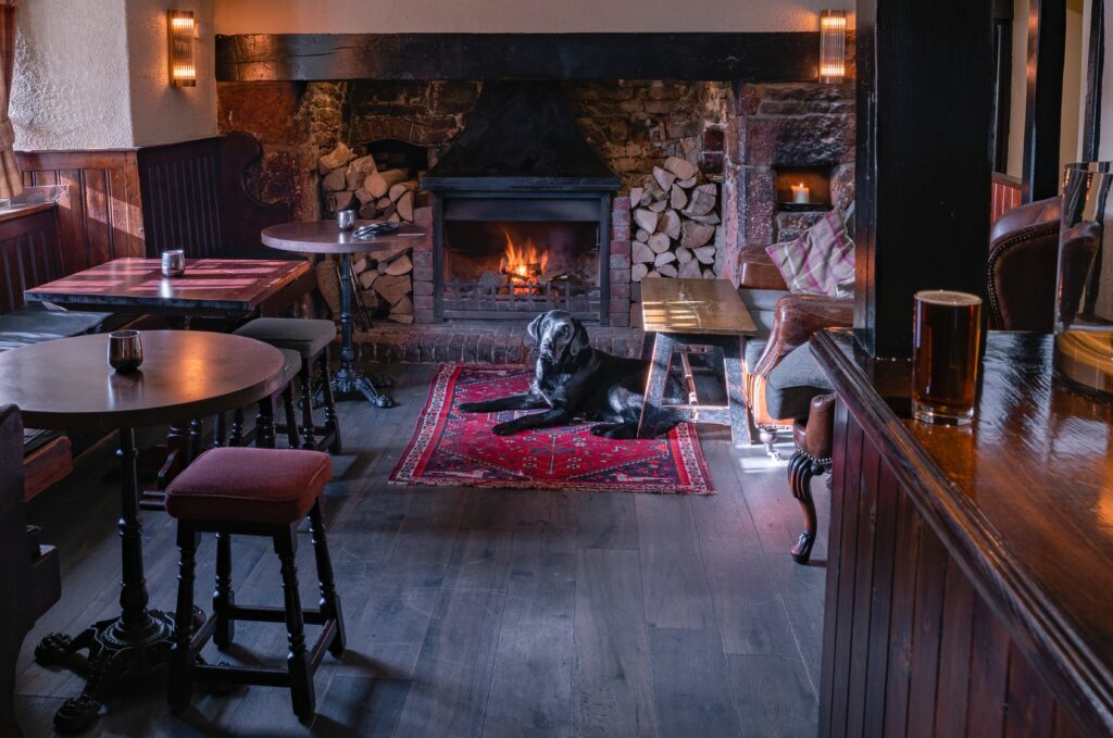roaring fire in pub